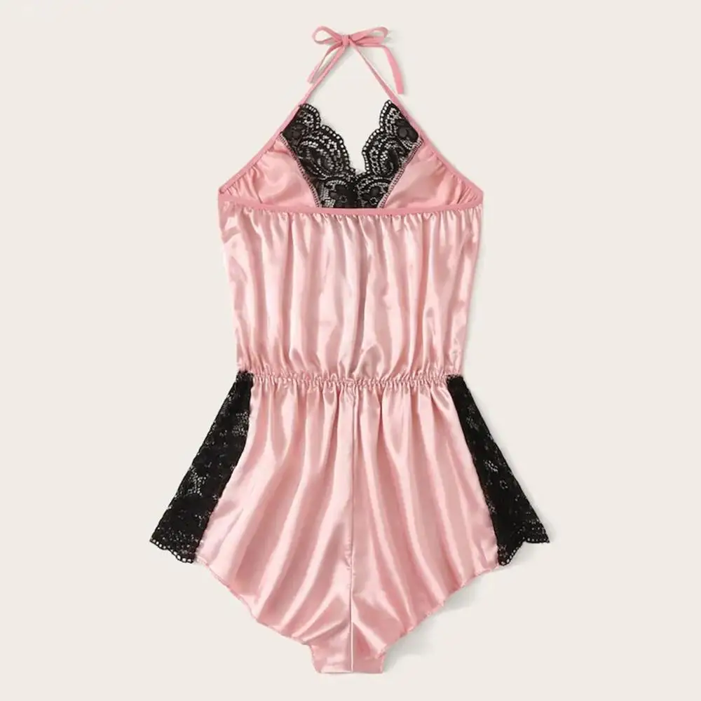 Женский комбинезон на бретельках без рукавов атласная ночная рубашка с