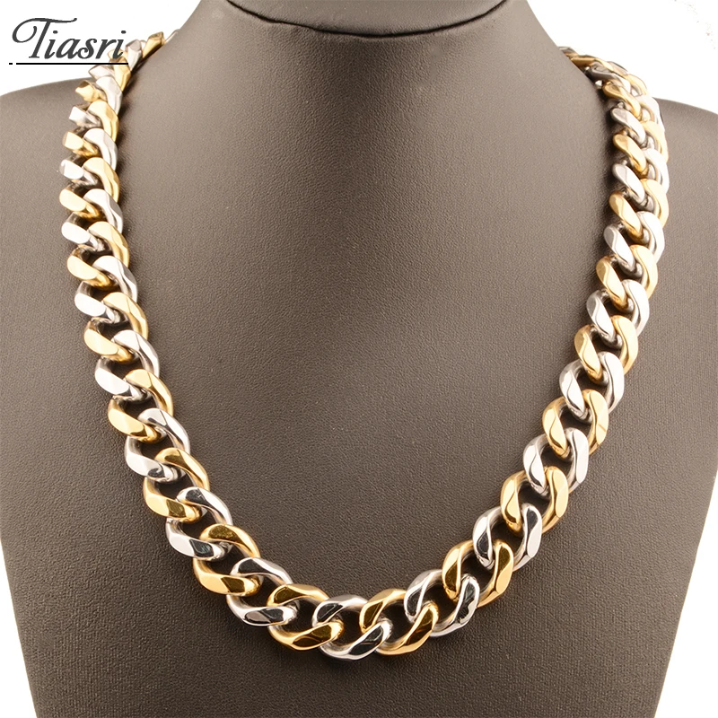 

Tiasri 17mm Heavy Men's Necklace Bracelet Gothic Cuban Link Chain Collar Choker Stainless Steel Jewelry Punk Hip-Hop Male Gift