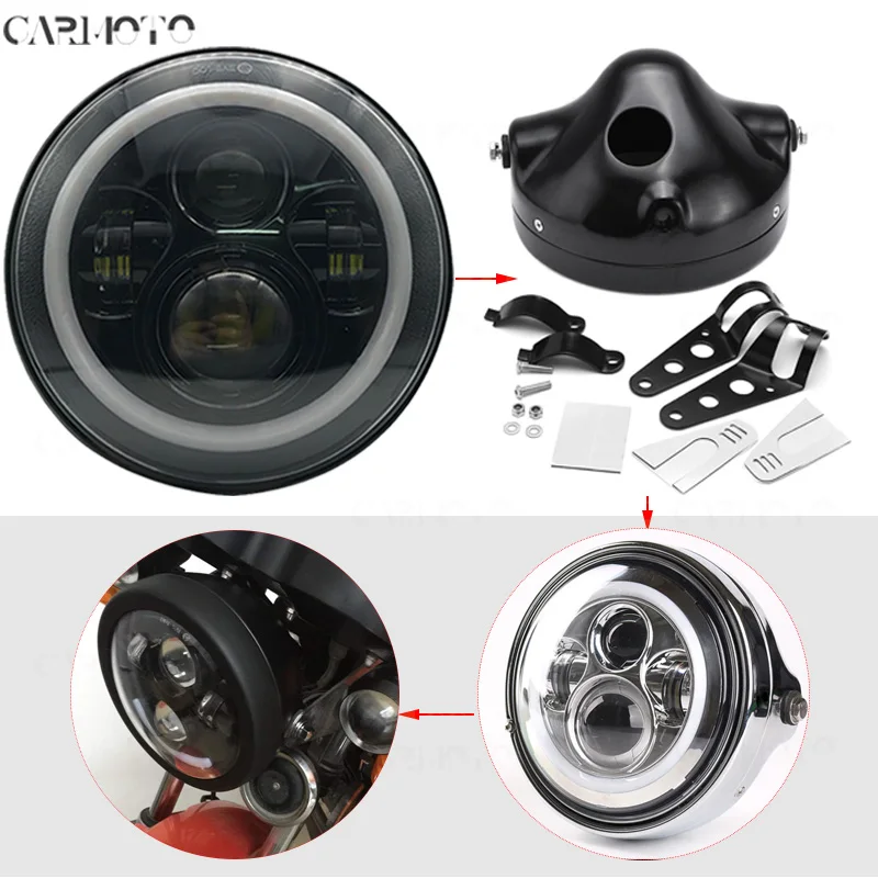 Сине-голубой 1pcs 7 Inch DOT SAE E9 Motorcycle Headlamp with angle eye Led Headlight 7inch housing bucket trim ring for Touring Electra Glide - Цвет: Сине-голубой