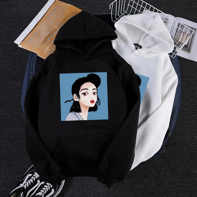 

Winter Hoodies Sweatshirt Chic Casual Winter Streetwear Female Women Clothes Oversized Fashion ђди Anime