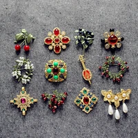vintage palace baroque gem flower medal brooch painted pearl fruit garland brooches for women wedding party coat corsage
