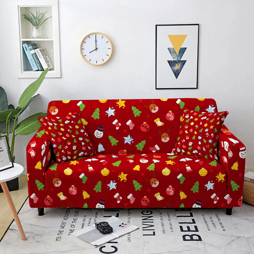 

Christmas Stretch Sofa Cover for Living Room Elastic Sofa Slipcover Sectional Couch Cover Furniture Protector 1/2/3/4 Seater