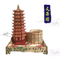 candice guo wooden model 3d puzzle diy assemble toy building wenchang pagoda kids adult hand work birthday christmas gift 1pc