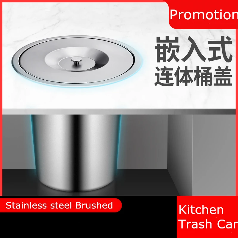 

Kitchen Countertop Embedded Trash Can Household Trash Bin Desktop Sink Cabinet 304 Stainless Steel Invisible Cleaning Bucket