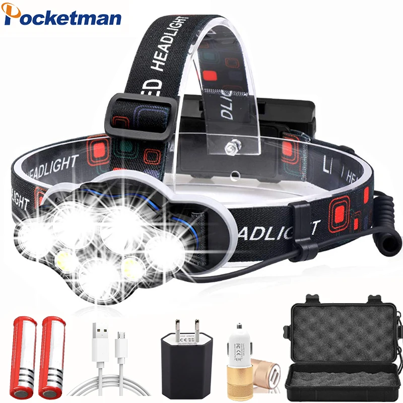 Мощный головной светильник на 400 лм USB-зарядка 7 светодиодов водонепроницаемый