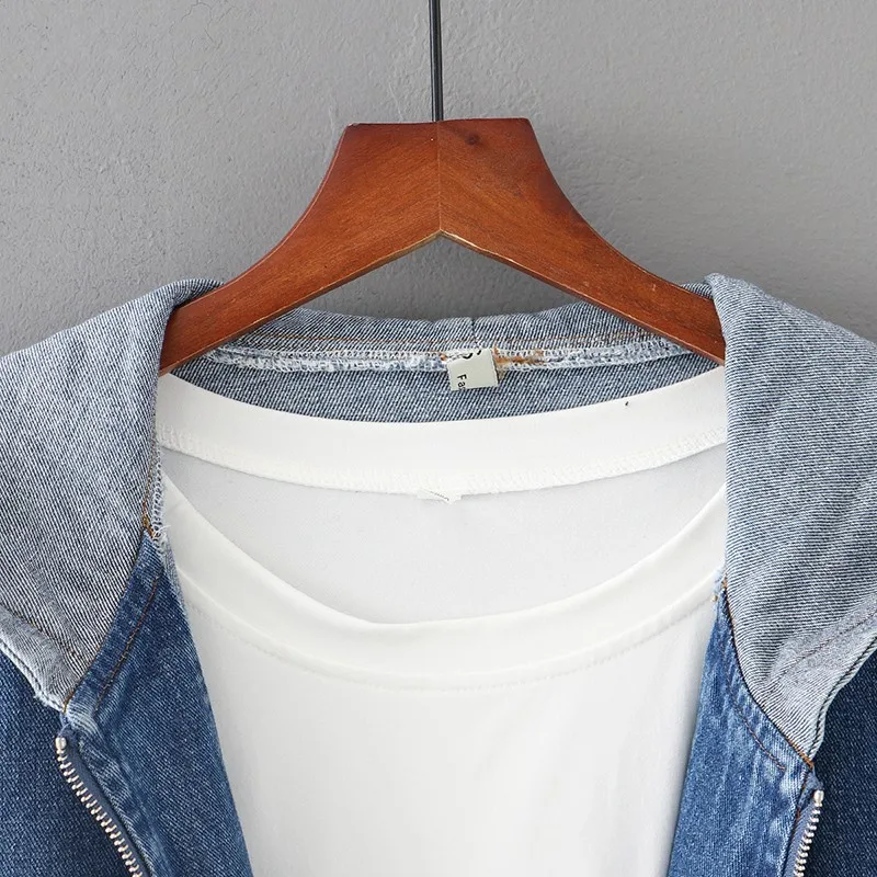 Куртка женская джинсовая с капюшоном свободная средней длины 4XL осень 2021 |