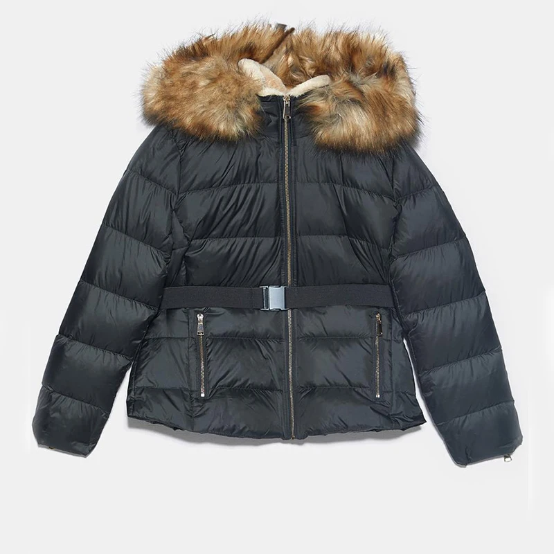 Осенне-зимняя приталенная теплая куртка с капюшоном и поясом пальто женская