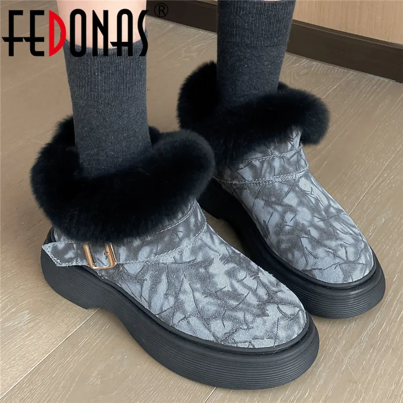 

Женские ботильоны из коровьей замши FEDONAS, повседневные теплые зимние ботинки из шерсти, Новое поступление