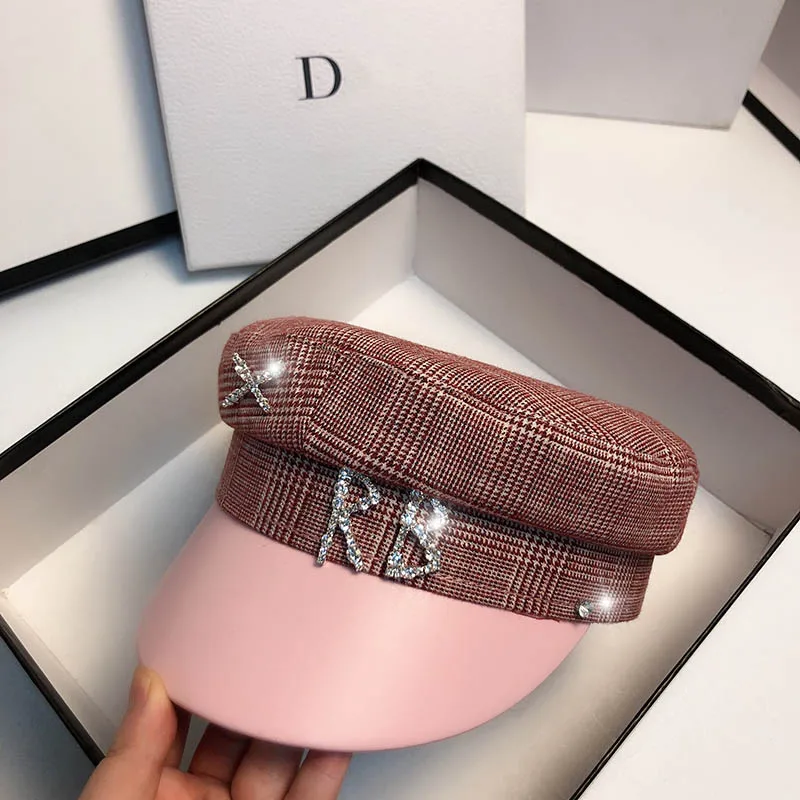 

2021 New Women Houndstooth Patchwork Military Hats Fashion Travel Newsboy Cap Leisure Shopping Berets Hat