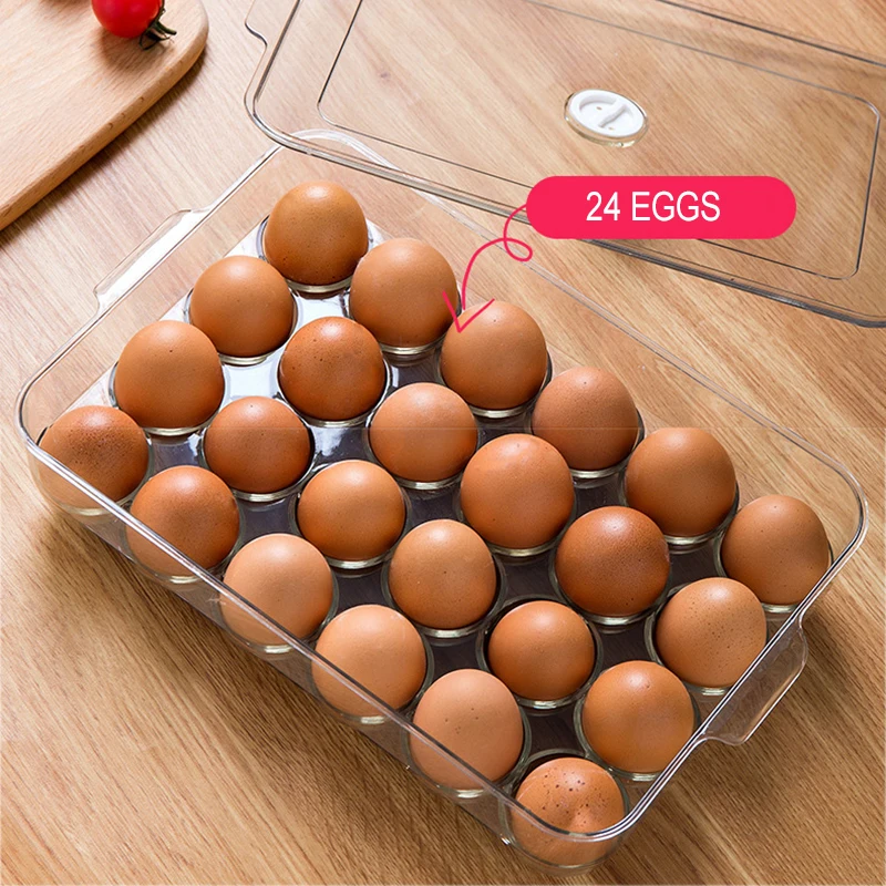 

Clear Covered Egg Holders for Refrigerator 24 Egg Holder Tray Storage Box Dispenser Stackable Plastic Eggs Containers