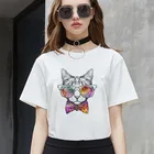 Футболка женская Harajuku Ullzang Kawaii Cat Pprint, забавная мультяшная футболка с коротким рукавом, женская футболка в Корейском стиле