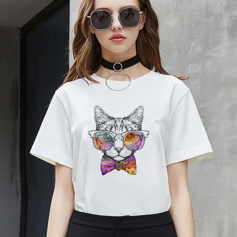 Женская футболка в стиле Харадзюку Ullzang Kawaii Cat Pprint графическая забавная