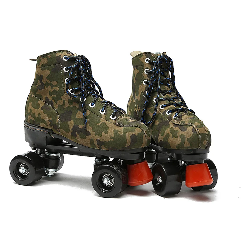 Adult  PU Leather Roller Skates Double Line Skates Two Line Skating Shoes Patines With Black PU 4 Wheels SP15