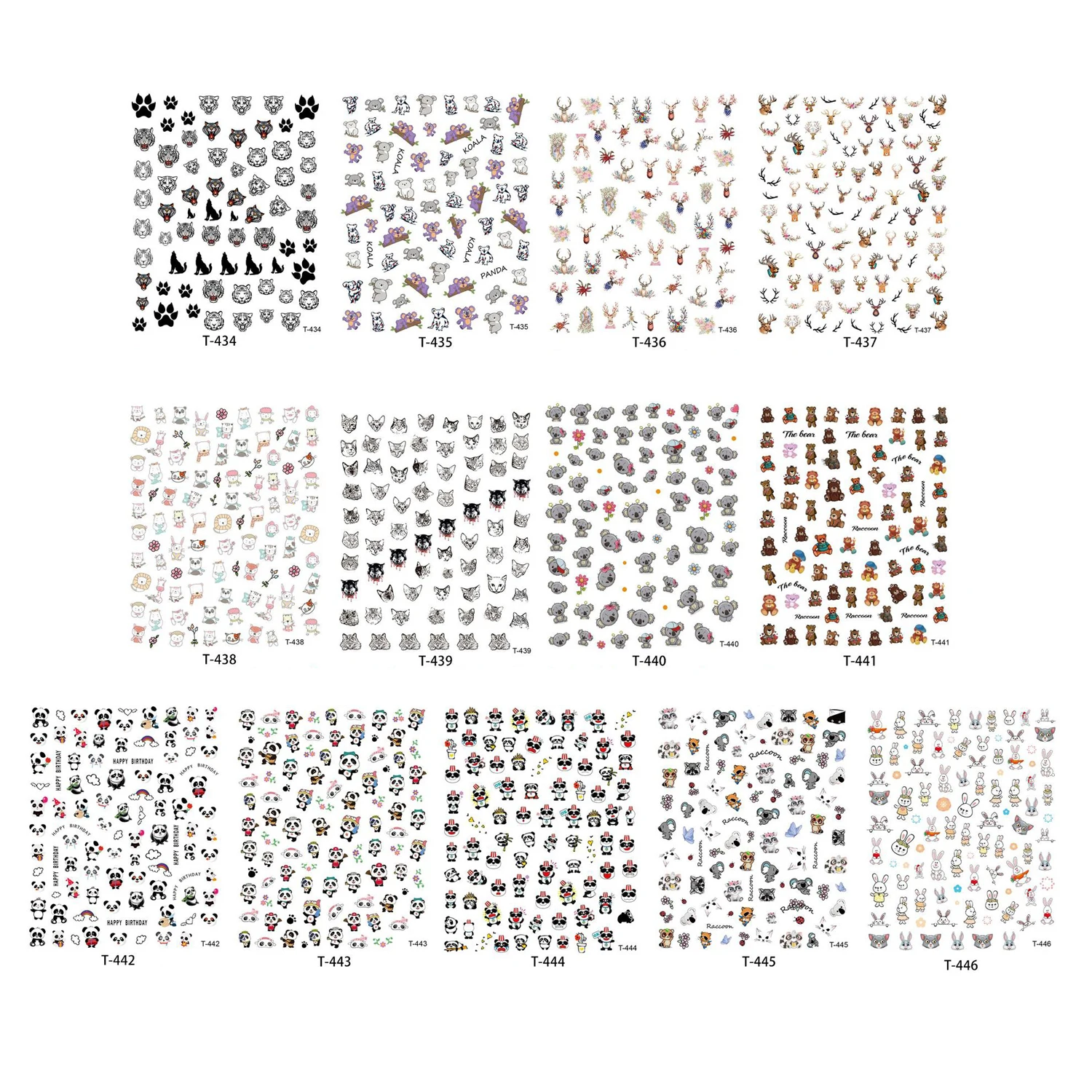 1 лист мультяшных животных детские наклейки для ногтей Панда Коала Тедди Медведь