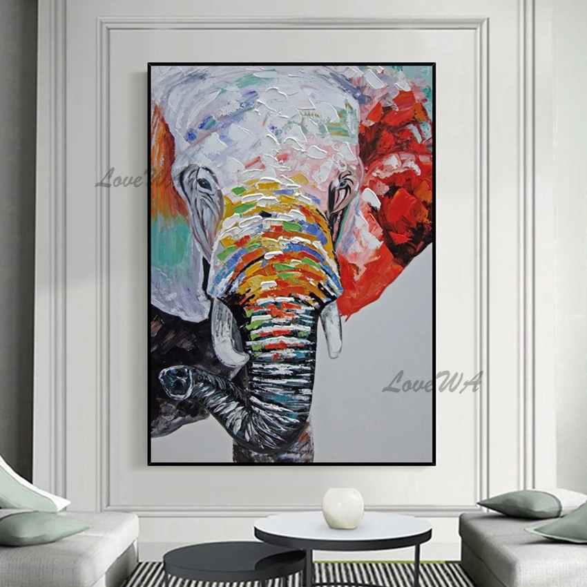 

High Quality Abstract Painting Of A Colorful Elephant Modern Painting For Home Decoration Unframed Animal Picture Custom Artwork