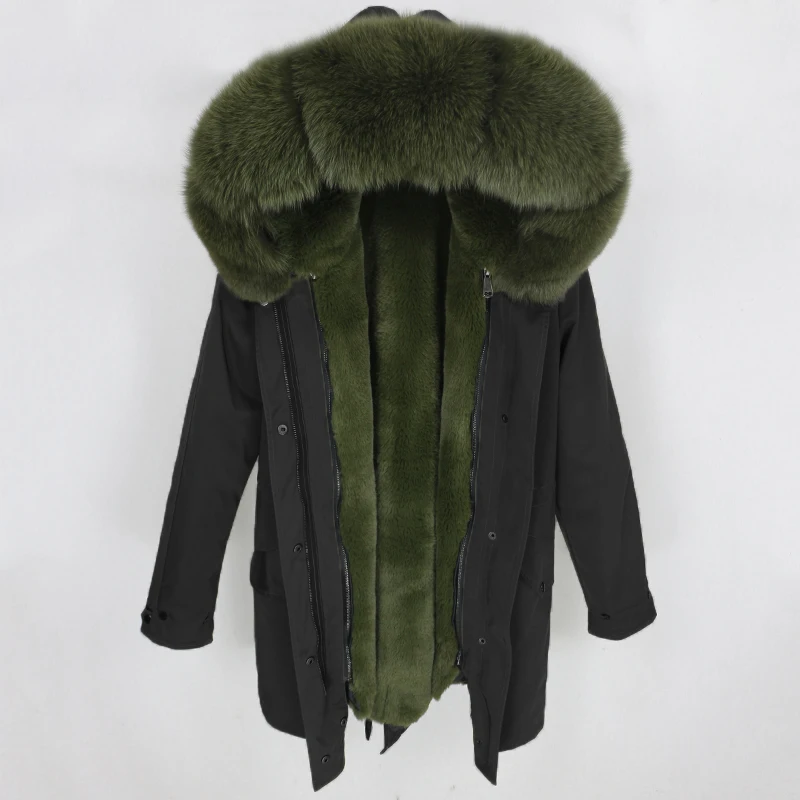 black green OFTBUY зимняя куртка Женская водонепроницаемая куртка из натурального меха длинная парка натуральный Лисий меховой капюшон, воротник верхняя одежда уличная Роскошная - Цвет: black green