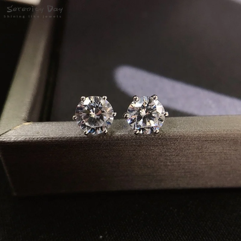 

Serenity Day Sterling Silver 925 Diamond Set Stud Earrings for Women 0.5ct 1ct D Color High Carbon Diamond Luxury Female Earring
