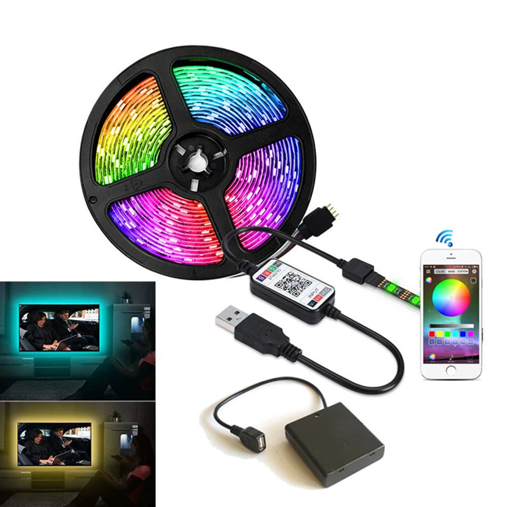 

RGB 5V USB /battery LED Strip Light 5050 Flexible 1M 2M 3M 4M 5M RGB Bluetooth-compatible controller TV Background Night light
