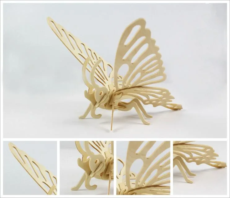 Butterfly DIY Дети 3D деревянные пазлы модель животного Сборка строительные наборы Развивающие игрушки для детей - Цвет: Butterfly