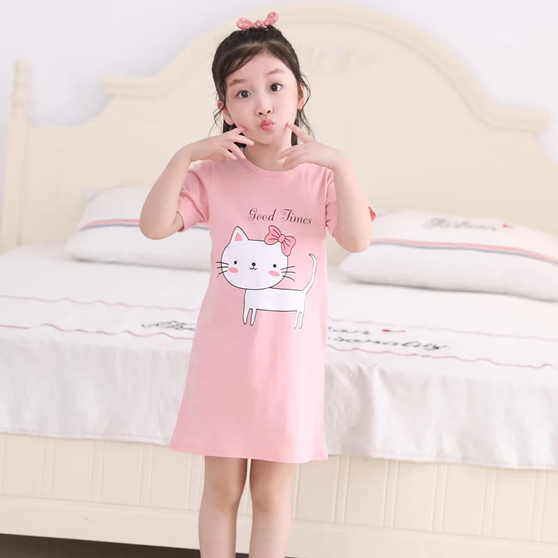 Летняя ночная рубашка для девочек пижамы Детская милая хлопковая одежда мам и