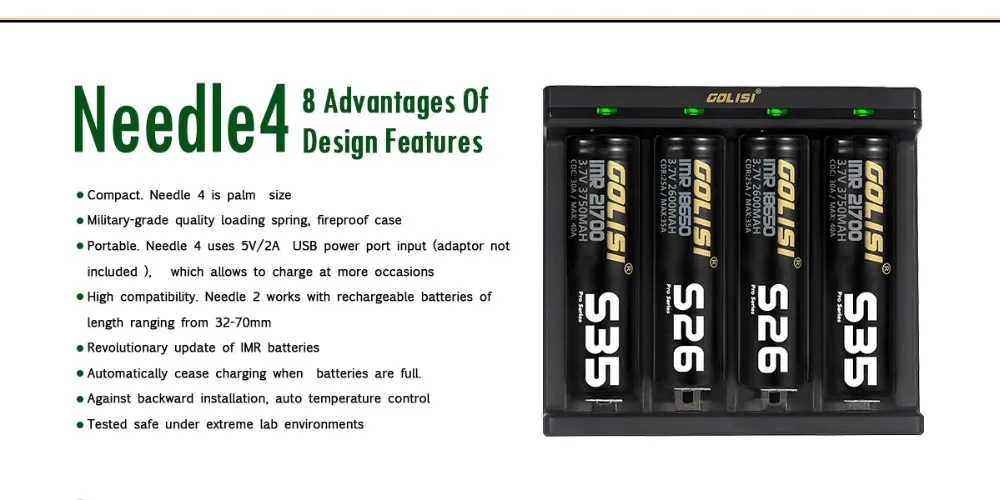 Golisi Needle 1/2/4/6 светодиодный Инди USB Порты и разъёмы Смарт Lite Батарея Зарядное устройство для батарей Li-Ion(литий-ионных) Батарея 2 слота