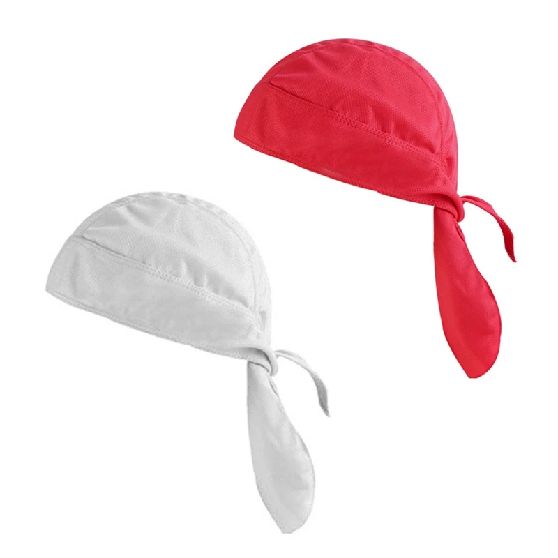 

2 Pcs Quick Dry Head Scarf Pure Cycling Cap Summer Men Running Riding Bandana Head Scarf Hood Headband, White & Red