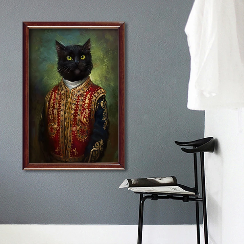 

Black Cat With Vintage Coat Colorful Oil Painting Canvas Hanging Pictures House Decor Poster For Living Room Bedroom