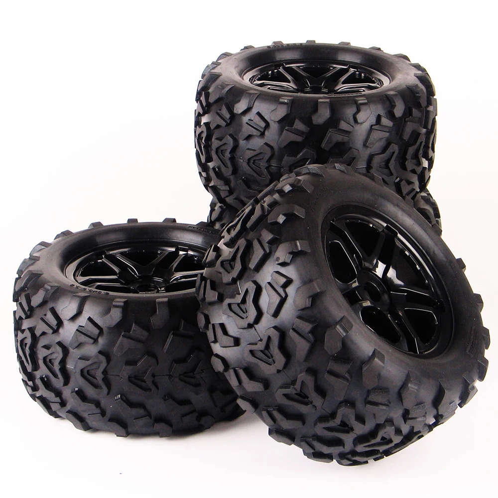 

4Pcs/Set RC Car Off Road 1:8 Tires Rubber Tyre Rim Wheel Set For Monster Truck Summit HPI 17mm HEX