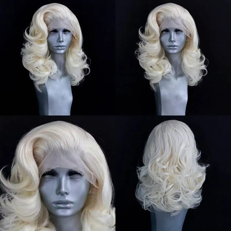 Короткий волнистый синтетический парик с кружевом спереди от bomshell платиновый