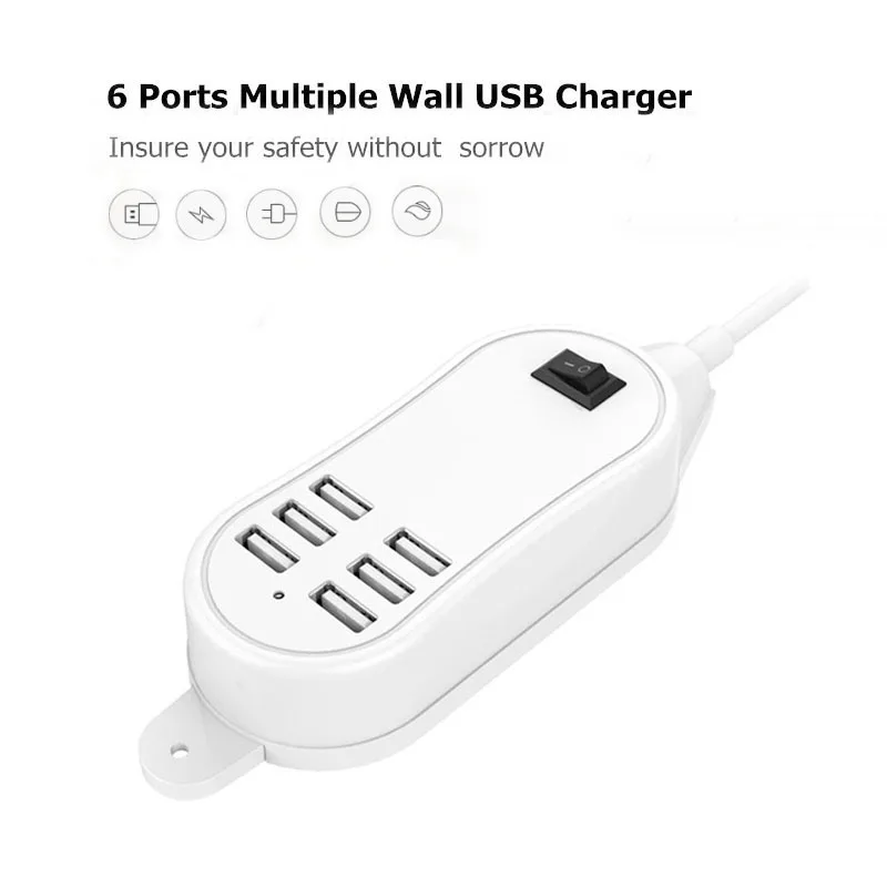 Зарядное устройство для телефона с 6 портами USB 25 Вт 5 А штепсельная вилка