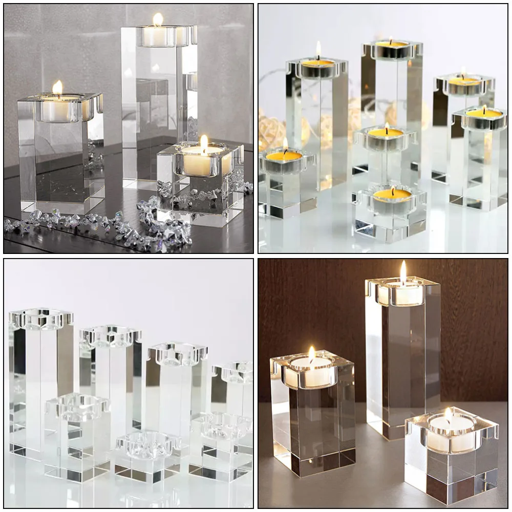 

3pcs Romantic Wedding Crystal Candlesticks Dining Table Candleholders Decors