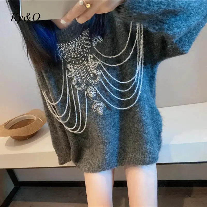 

2020 Fall Fashion Brand Design New Tassel Beaded Pattern Round Neck Pullover Loose Casual Women's Sweater