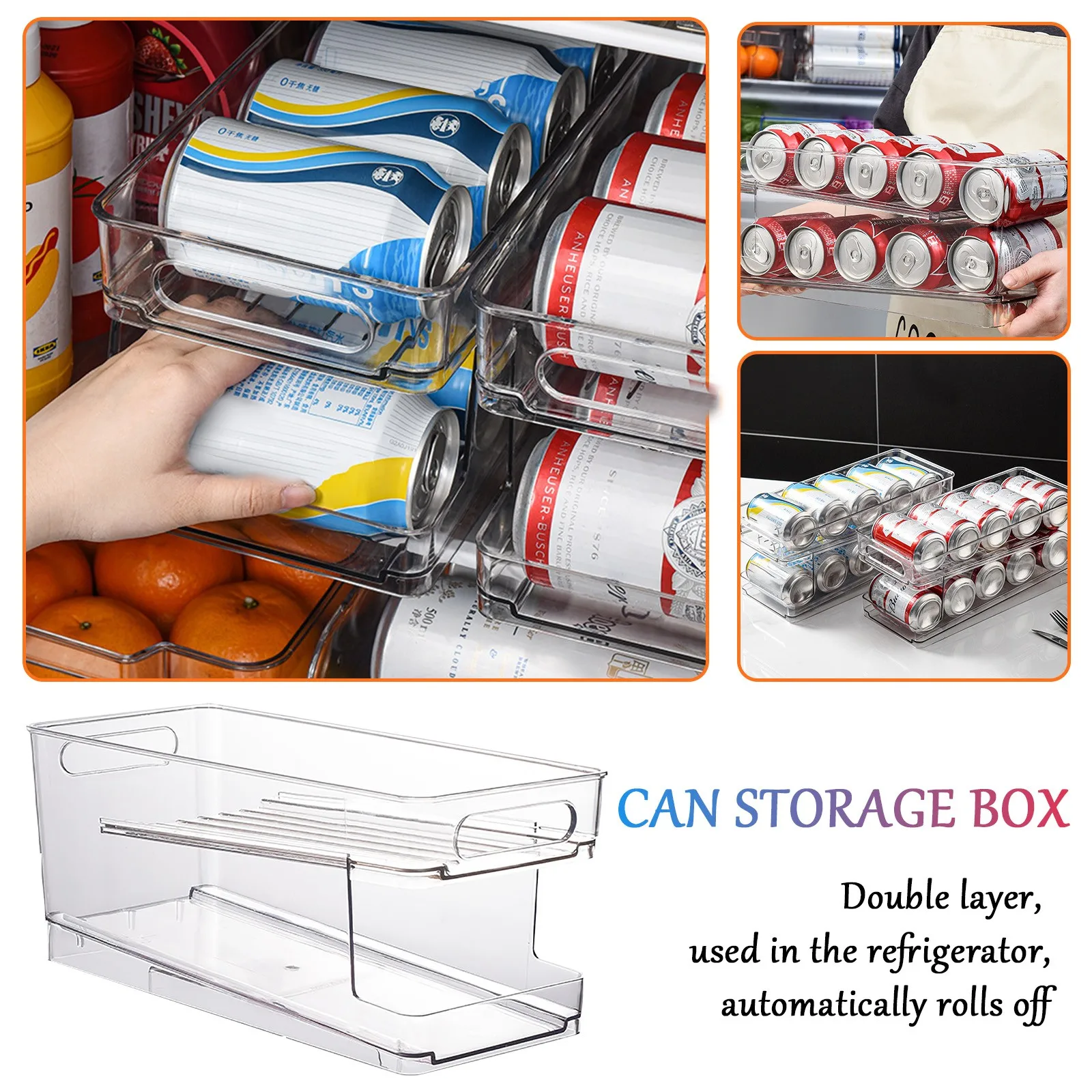 

Kitchen Canned Drinks Storage Boxes Fridge Transparent Organizing Double-layer Organizador Cozinha Container Kitchen Holder Rack