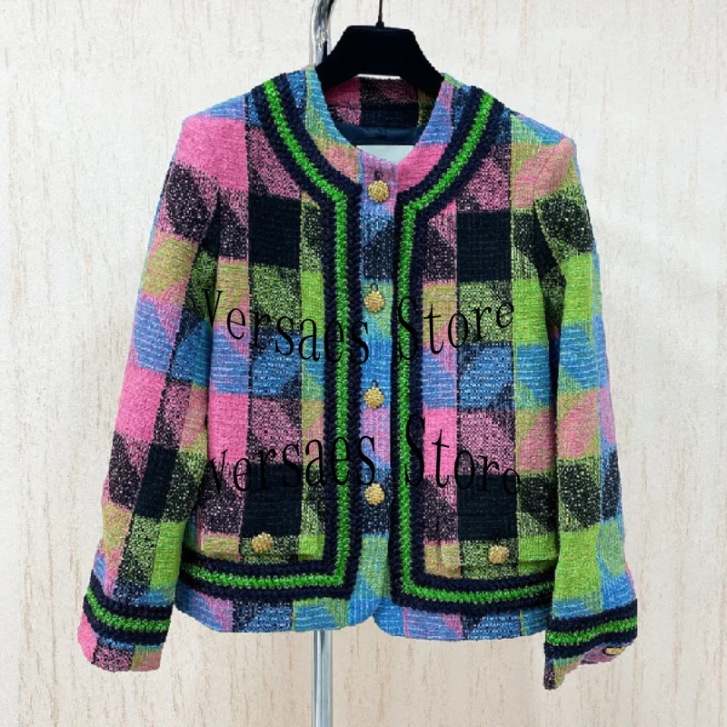 

2021luxury design autumn winter clothes women fashion aesthetic coat classic baroque style retro literature color contrast coat