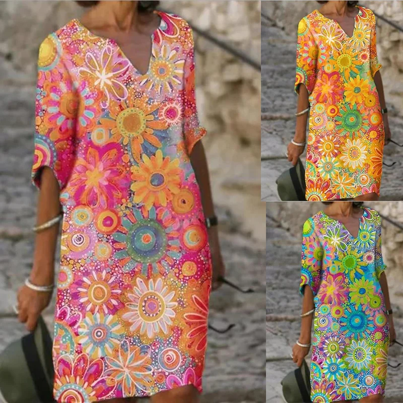 

2021 Women Plaid Printed Spring Vintage Ruffles Befree Dress Large Big Sexy Summer Boho Casual Party Elegant Dresses Plus Size