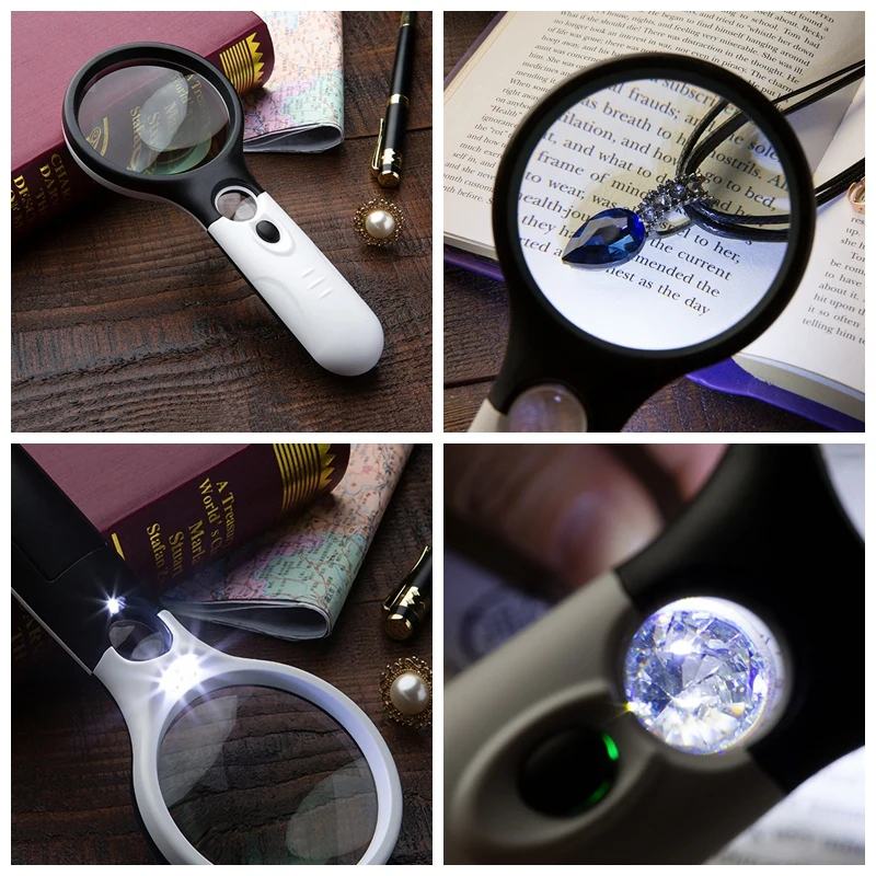 3X/45X Handheld Illuminated 3 LED Magnifier Microscope For Seniors Loupe Jewelry Repair Lens Magnifying Glass Aid Reading | Спорт и