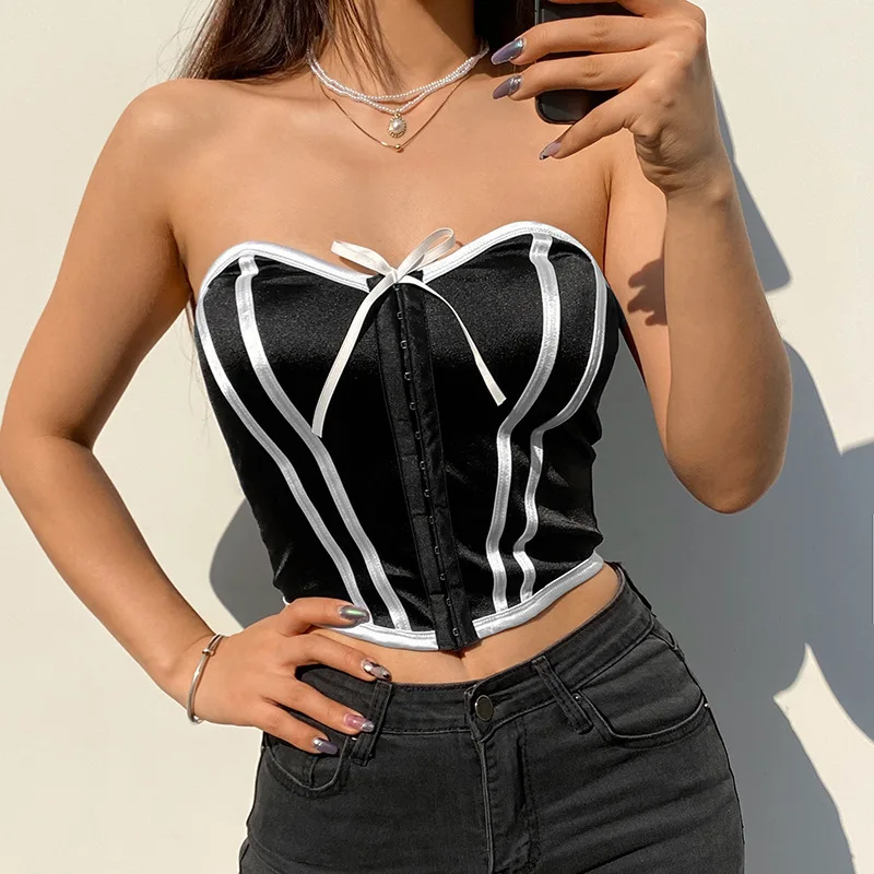 

SEASONS Strapless Corset Boob Tube Top Women Summer Black Sexy Backless Wrap Crop Top Fashion Sleeveless Bralette Top ASVE82746
