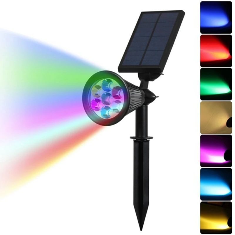 

TPGEBO Solar Spotlight Lawn Flood Light Outdoor Garden 4/7 LED Adjustable 7 Color in 1 Wall Lamp Landscape Light for Patio Decor