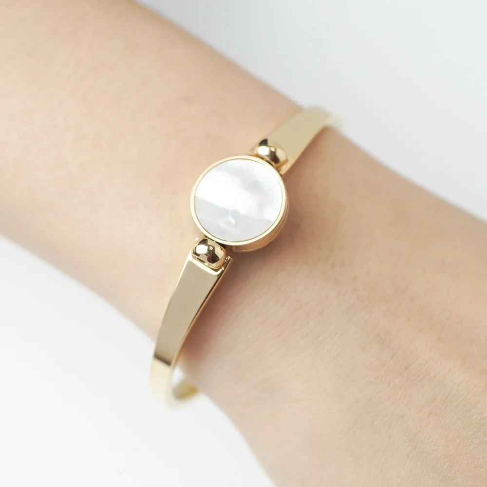 

Vintage White Shell Bangles&Bracelets Gold Color Stainless Steel Bracelet For Women Men Couple Luxury Brand Jewelry Gift