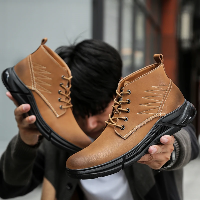 

Large Size Leather Men Boots Shoes Casual High-top Martin Boots Fashion Business Office Boots Warm Boots Increase Platform Boots