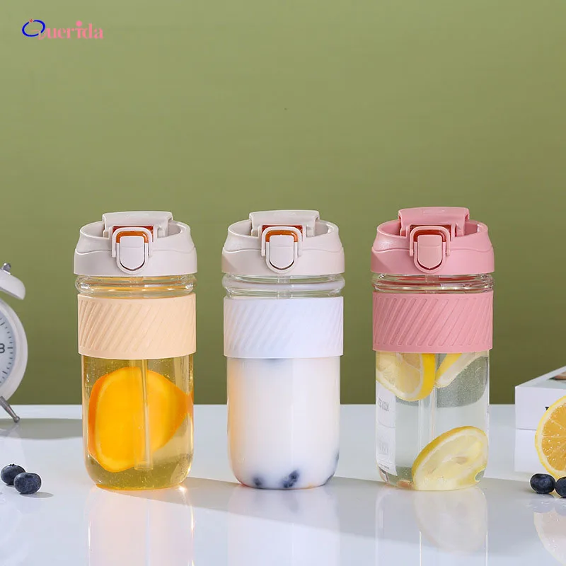 

350ml/500ml Creative Straw Double Glass Water Bottle Transparent Insulated Leak Proof Portable Office School Student Bottles