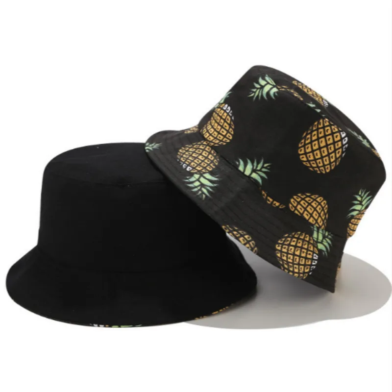 Панама с принтом ананаса Женская двусторонняя хлопковая шляпа изображением