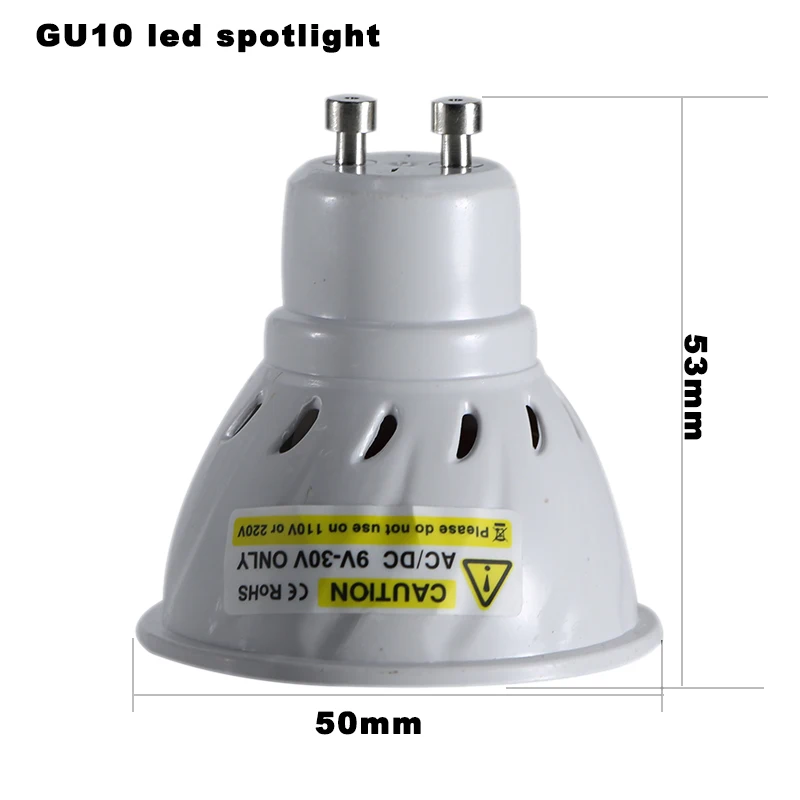 Ампульная Светодиодная лампа GU10 Ac Dc 12v to 24 v 3W освещение 180 градусов пластиковая
