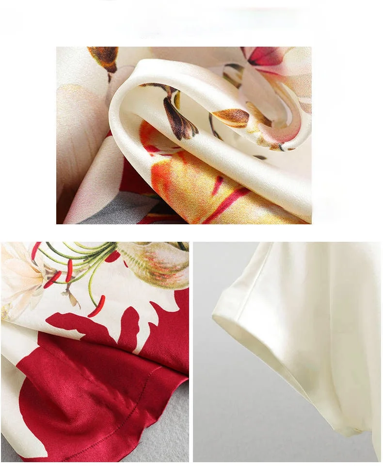 

Fashion Floral Print Blouse Pullover Ladies Silk Satin Blouses Plus Size Batwing Sleeve Vintage Print Casual Short Sleeve Tops