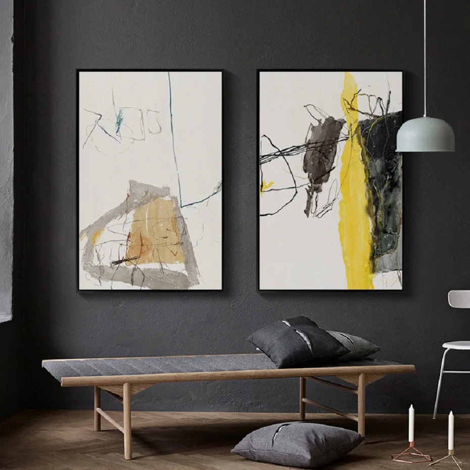 Абстрактный минималистский воды Цвет черный черно-белые линии декоративная