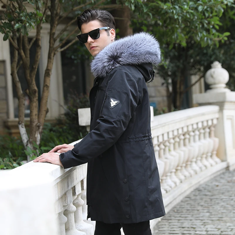 Maylofuer Новая Мужская парка со съемным кроличьим мехом пальто с подкладкой из