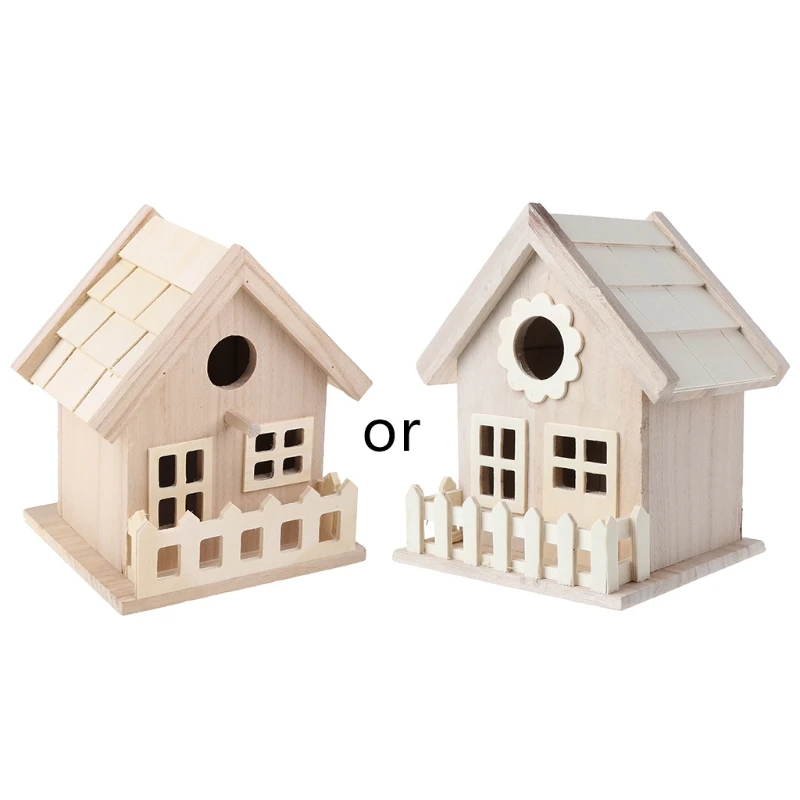 

Wooden Bird House Breeding Cage Fence Box Nest Garden Backyard Home Decoration R7RC