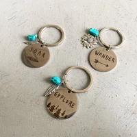 zwpon personalized hand stamped keychain explore wander soar 35mm disc western style key rings custom fathers day gift