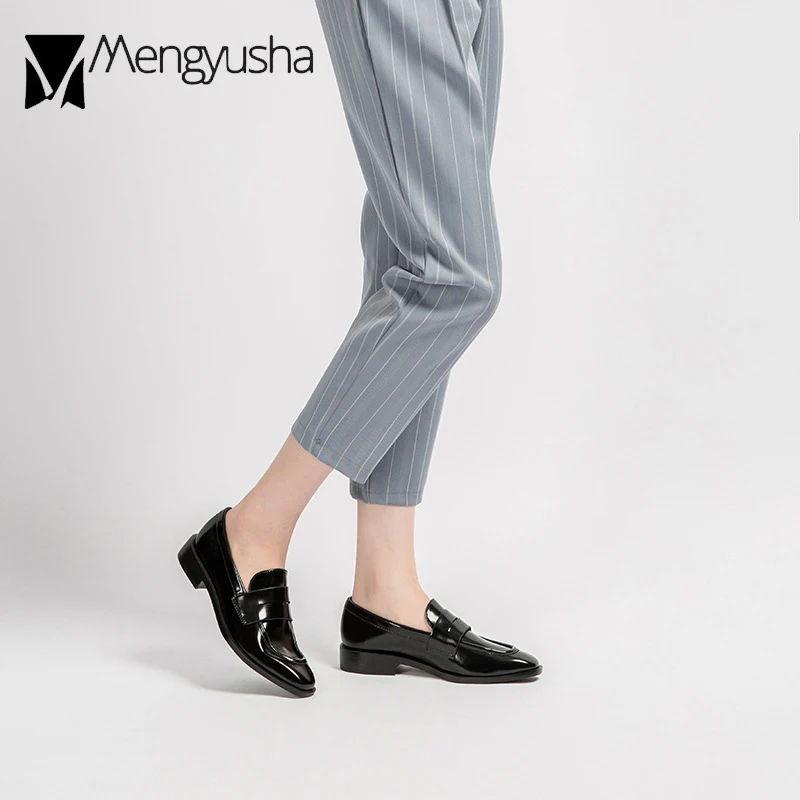 Женские кожаные мокасины оксфорды на низком каблуке эспадрильи с квадратным