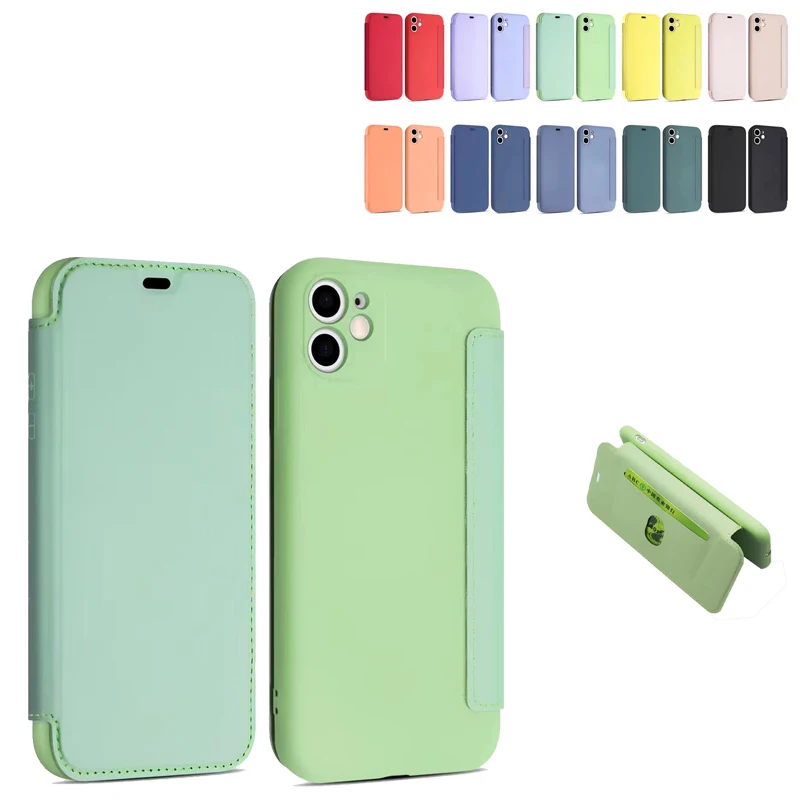 

Liquid Silicone Flip Case For iphone 13 12 11 Pro X XR XS Max 8 7 Plus SE 2020 Lens Phone Protection Cover Coque